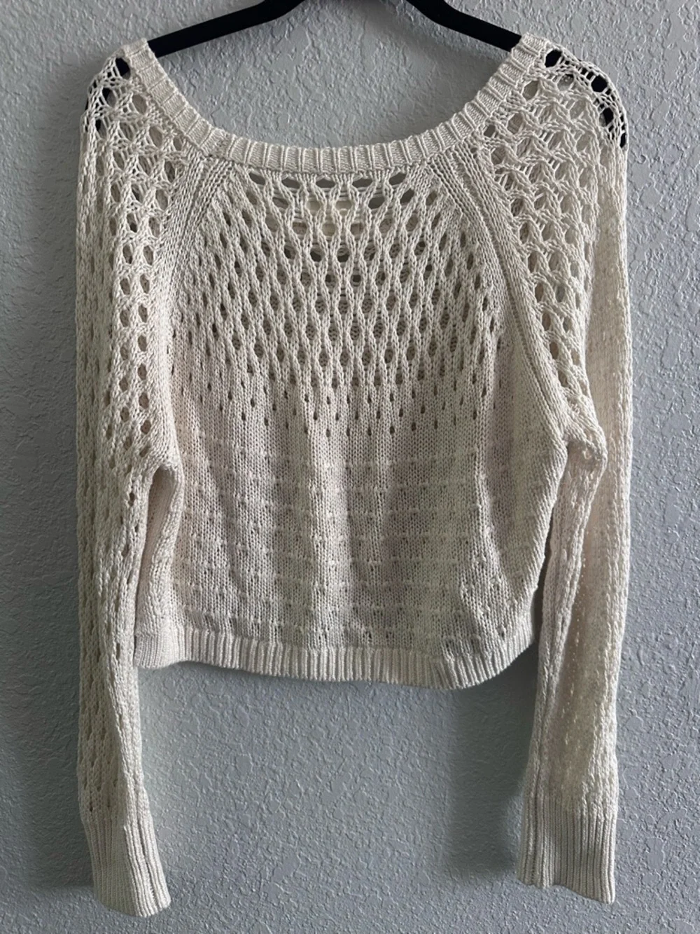 Maeve Anthropologie Cream Open Knit Cropped Sweater Boho Crochet Medium - Picture 4 of 9